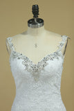 2024 Spaghetti Straps Wedding Dresses Mermaid Open Back With Applique And PTJM5FSE