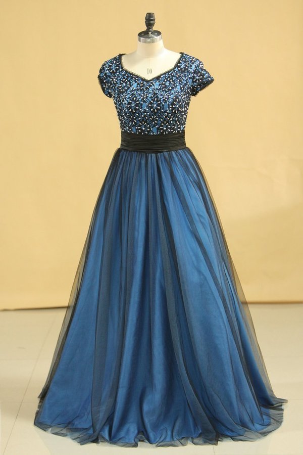 2024 Unique V Neck A Line Dress Embellished With Applique And Beads Floor Length P3XNTL9S
