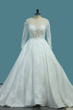 2024 A Line Scoop Long Sleeves Wedding Dresses Tulle With Applique P7ZP7Y6G