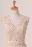 2024 Lace Bridesmaid Dresses V Neck Open Back With Beading PC9CS884