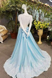 2024 A-Line Satin Prom Dresses Lace Up With Appliques And Bow Knot PGA14XS2