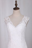 2024 Mermaid V Neck Wedding Dresses Tulle With Applique Chapel PH5GH3C7
