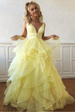 A Line Yellow Multi-layered Polka Dot Organza Prom Dresses Long Sweet 16 STK15616
