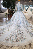 2024 Ball Gown Lace Up Back Cathedral Train Wedding Dress Appliques&Beads PPTCFFT7