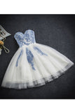 2024 A Line Sweetheart Tulle With Applique Short/Mini PX7CZ5FH