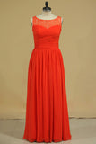 2024 New Arrival Scoop Chiffon With Ruffles A Line Burgundy Bridesmaid Dresses Floor PM389L7H
