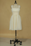 2024 A Line Straps Chiffon Bridesmaid Dresses With Ruffles Open PTS8BXAK