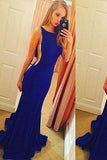 Backless Elegant Mermaid Royal Blue Scoop Sleeveless Sexy Evening Dresses For Teens