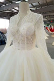 2024 Ball Gown Wedding Dresses High Neck Long Sleeves Royal Train PSLQNXCE
