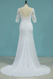 2024 Scoop 3/4 Length Sleeves Wedding Dresses Mermaid PQTCRF9H