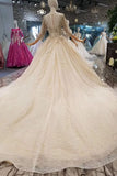 2024 Lace Wedding Dresses Scoop 3/4 Sleeves Lace Up Back P1S1JRYS