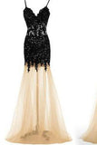 Black Lace Mermaid Unique Sweetheart Spaghetti Straps Tulle Sexy Prom Dresses