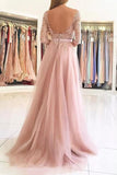 2024 A Line Scoop 3/4 Length Sleeves Tulle With Applique Prom Dresses PZLYSQT2