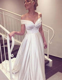 Elegant V-neck Cap Sleeves A-line Satin Wedding Dress Bride Gown