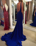Backless Elegant Mermaid Royal Blue Scoop Sleeveless Sexy Evening Dresses For Teens