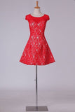 2024 Lace Bateau Homecoming Dress A Line Red P3BA63P1
