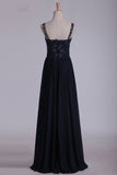 2024 A Line Spaghetti Straps Chiffon Prom Dresses With Applique And P3JHZKB4