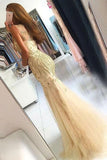 Elegant Mermaid Tulle Sleeveless Prom Dresses with Beading, Long Cheap Formal Dresses STK15182