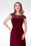 Elegant A Line Cap Sleeve Burgundy Lace Prom Dresses with Chiffon, Bridesmaid Dresses STK15145