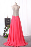 2024 Sexy Scoop-Neck A Line Prom Dresses Chiffon With Beaded P6P21854