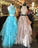 Two Piece A-line High Neck Beads Organza Long Sparkly Chic Evening Prom Dresses