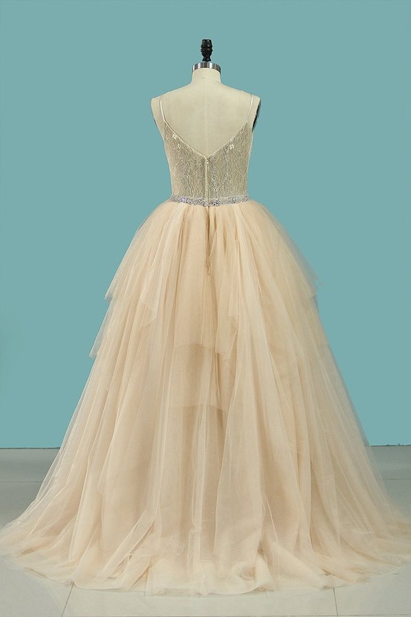 2024 Spaghetti Straps Wedding Dresses A Line Tulle & Lace P3BJBR57