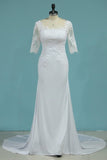2024 Scoop 3/4 Length Sleeves Wedding Dresses Mermaid PQTCRF9H