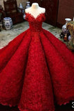 Ball Gown Red V Neck Long Off the Shoulder Prom Dresses, Quinceanera Dresses STK15563