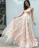 Princess Sweetheart Blush Pink Long Prom Dress with Appliques, Dance STK20466
