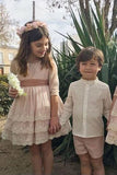 A Line Half Sleeves Pink Round Neck Flower Girl Dresses with Appliques, Baby Dresses STK15546