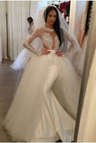 2024 Mermaid Scoop Long Sleeves Stretch Satin Wedding Dresses With Tulle PK9D85BH