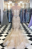 Elegant Sweetheart Tulle Beaded Long Mermaid Prom Dresses, Cheap Formal Dresses STK15207