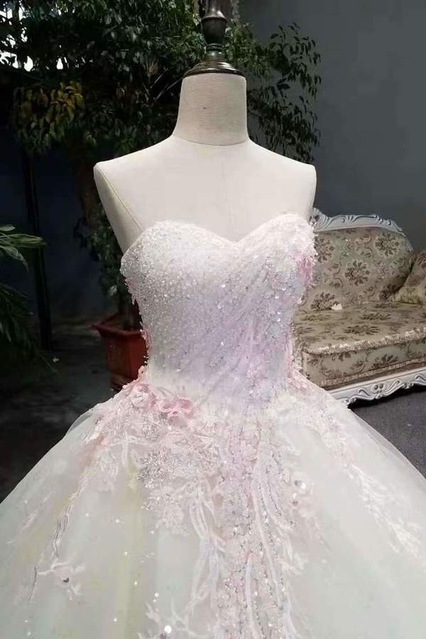 2024 Sweetheart Floor Length Wedding Dress Tulle Lace PAHRPBD9