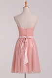 2024 A Line Bridesmaid Dresses Sweetheart With Ruffles And Sash Tulle PCLYB878