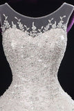 2024 A Line Wedding Dresses Scoop Tulle With Applique And Beads PYCTD35J