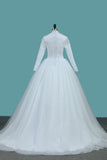 2024 A Line Tulle Long Sleeves High Neck Wedding Dresses With Applique PK7EDJTE