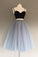 Gray Two Piece Sweetheart Spaghetti Tulle Short Homecoming Dresses