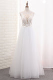 2024 A Line Tulle & Lace Scoop Wedding Dresses With Applique PCLLLNG9