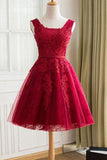 Cute A Line Red Sweetheart Lace Appliques Sleeveless Lace up Homecoming Dresses