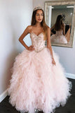 Pink Sweetheart Sleeveless Tulle Prom Dresses Sweet 16 Dresses