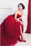 New Style Red Tulle Lace up Sweetheart Strapless Beads Ball Gown Prom Quinceanera Dress