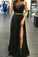 Black Two Piece A Line Floor Length Sleeveless Side Slit Chiffon Prom Dresses