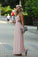 Pink A Line Floor Length Deep V Neck Sleeveless Backless Chiffon Prom Dresses