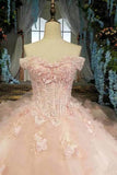 2024 Fantastic Pink Wedding Dresses Lace Up With Beads And Handmade Flowers P4ZFBDL9