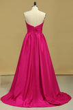 2024 Plus Size A Line Prom Dresses Sweetheart Fuchsia Sweep/Brush Taffeta Zipper PA413Q37