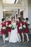 A Line Burgundy Lace Cap Sleeve Bridesmaid Dresses, Knee Length Short Wedding Party Dresses STK14995