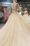 2024 Lace Wedding Dresses Scoop 3/4 Sleeves Lace Up Back P1S1JRYS