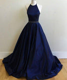 Charming Sexy Simple Halter Navy Blue Sleeveless Ball Gowns Prom Dresses