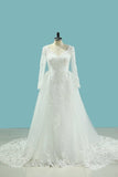 2024 V Neck Sheath Wedding Dresses With Applique Long Sleeves PZLDKTJM