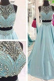2024 Gorgeous Two Pieces Satin Prom Dresses With Beaded Bodice PGEJ4RT5